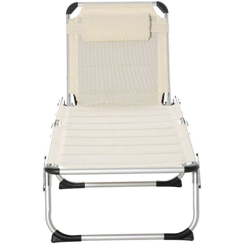 Sunbed folding chaise lounge with upholstered seat and pillow