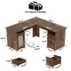 preview thumbnail 36 of 70, Modern Farmhouse L-Shape Desk with File Cabinet and Drawers, Homer Office Executive Desk with Charge Station