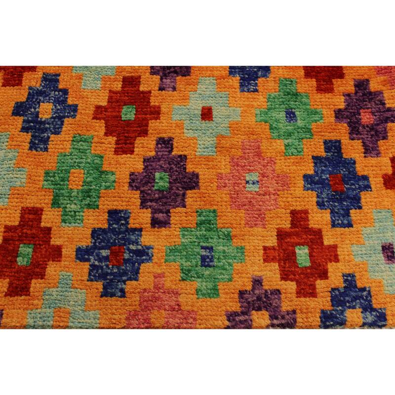 Eclectic Balochi Tang Orange/Red Hand Knotted Wool Rug - 3'4'' x 4'10''