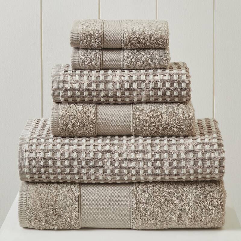 Modern Threads 6-Piece Yarn Dyed Cobblestone Jacquard Towel Set - Flax