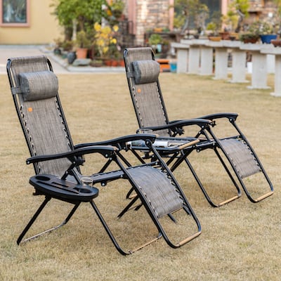 3-Piece Foldable Lounge Chair with Side Tray, Adjustable Recliner Chair with Cup Holders & Detachable Headrest