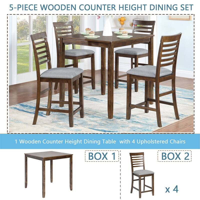 5-piece Wood Dining Counter Height Table and Chair Set