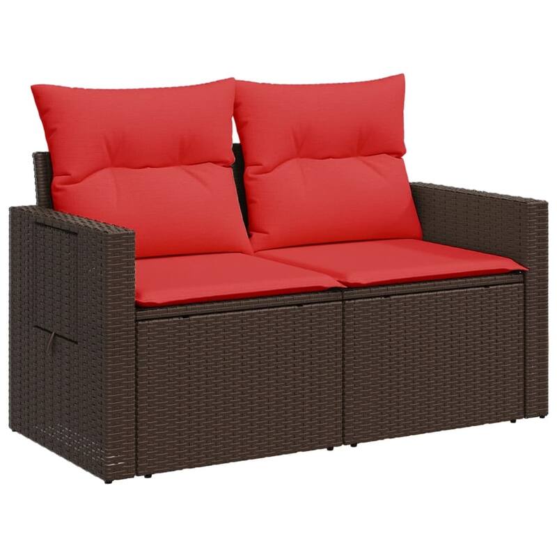 vidaXL Patio Sofa Set with Cushions and Table Outdoor Garden 9 Piece Poly Rattan - 24.4" x 24.4" x 27.2"