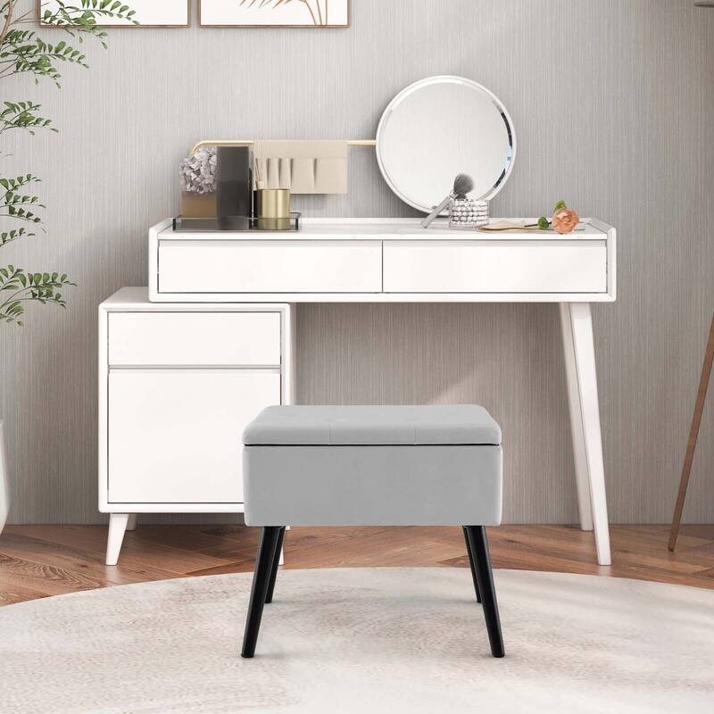 Costway 2 PCS Velvet Vanity Stools with Storage Solid Wood Legs - See Details