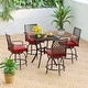 preview thumbnail 1 of 20, MAISON ARTS 3/5-Piece Patio High Bar Stool Set Rattan Chair Back Cushioned High Bar stool & Steel High Table 5-Piece-Red