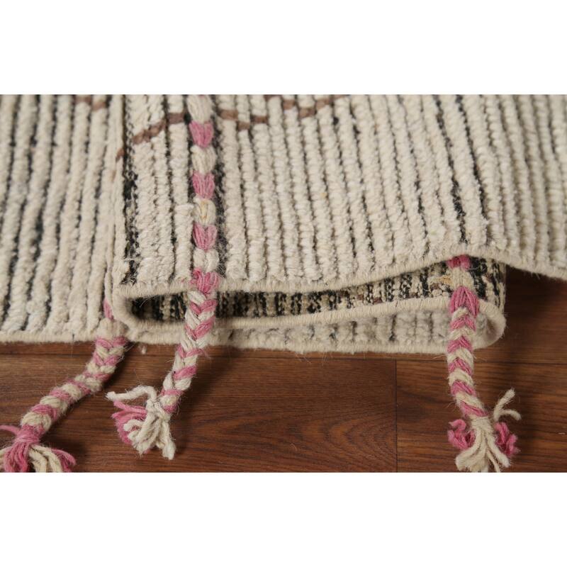 All-Over Ivory Moroccan Oriental Area Rug Hand-Knotted Wool Carpet - 4'9"x 8'9"