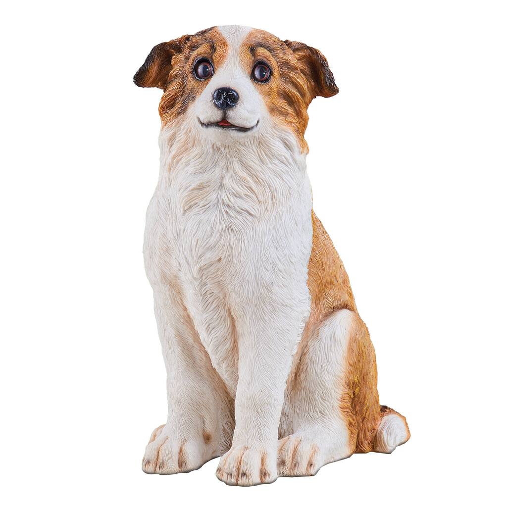 Hand-Painted Border Collie Puppy Realistic Statue Home Decor - 15.250 x 11.600 x 9.750