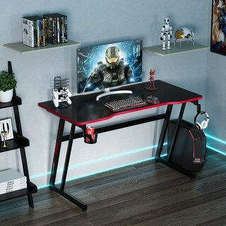 47.5 Inch Z-Shaped Computer Gaming Desk with Handle Rack-Red - Multi ...