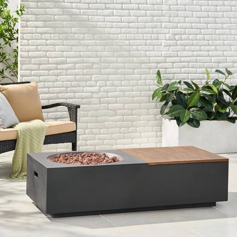 50,000 BTU Outdoor Lightweight Concrete Rectangular Fire Pit Table with Storage
