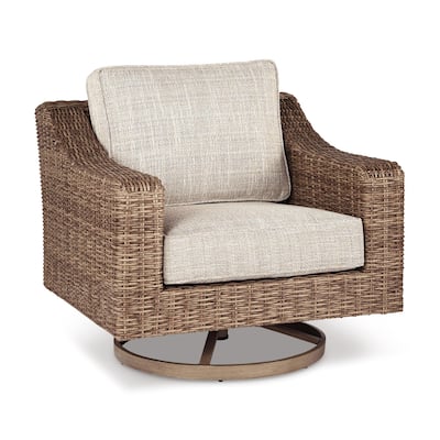 Signature Design by Ashley Beachcroft Hand-woven Wicker-look Swivel Chair - 35.38" W x 38.13" D x 34" H