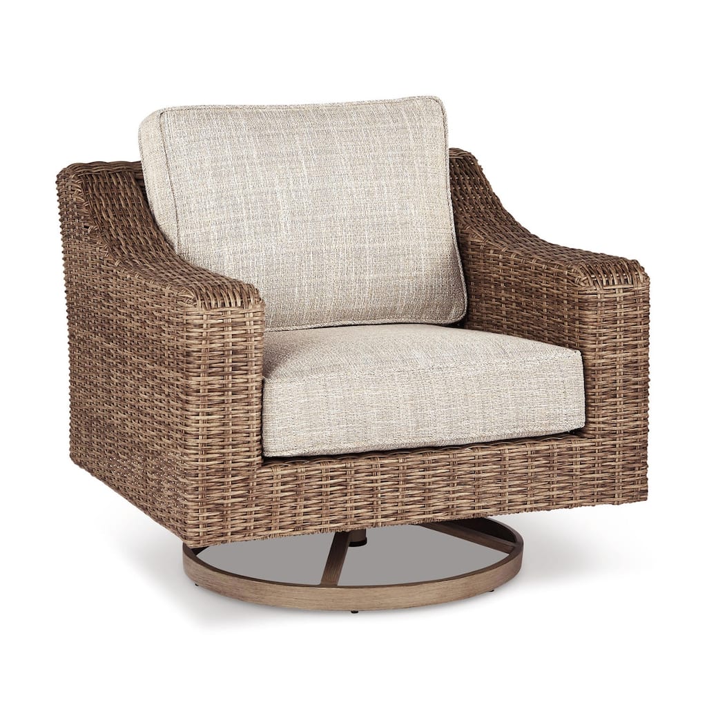 Signature Design by Ashley Beachcroft Hand-woven Wicker-look Swivel Chair - 35.38" W x 38.13" D x 34" H