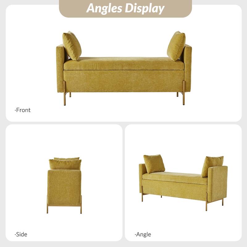 Angelus Upholstered Flip Top Storage Bench withTwo Pillows and Arms by HULALA HOME