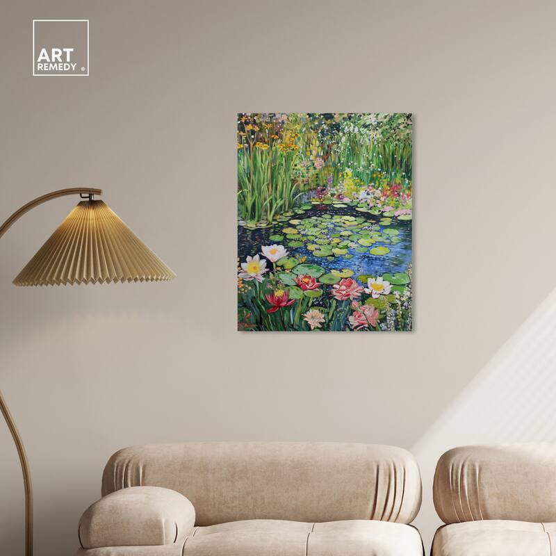 Art Remedy Impressionist Pond Gallery Wrapped Impressionism 1 Piece Canvas Wall Art /Monet And Van Gogh Inspired Art