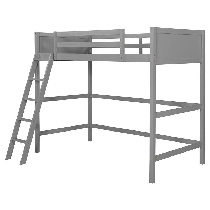 Solid Wood Twin Size Loft Bed with Ladder(Gray)