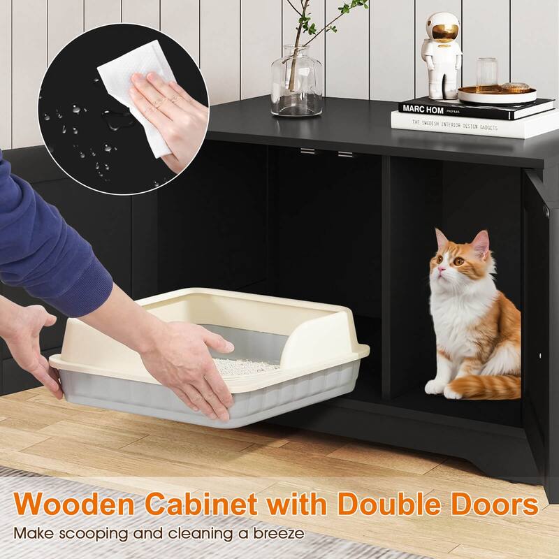 Costway Cat Litter Box Enclosure Furniture with Double Doors Divider - See Details