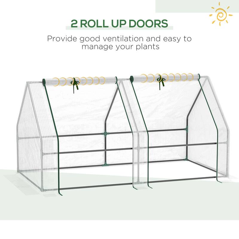 Outsunny 6' x 3' x 3' Portable Mini Greenhouse Outdoor Garden with Large Zipper Doors and Water/UV PE Cover, White