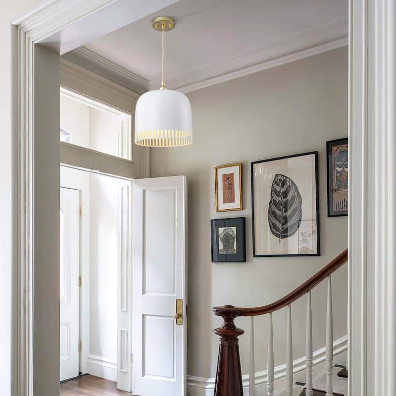 Modern 2-in-1 Dome Pendant or Flush Mount Light Openwork Iron Shade