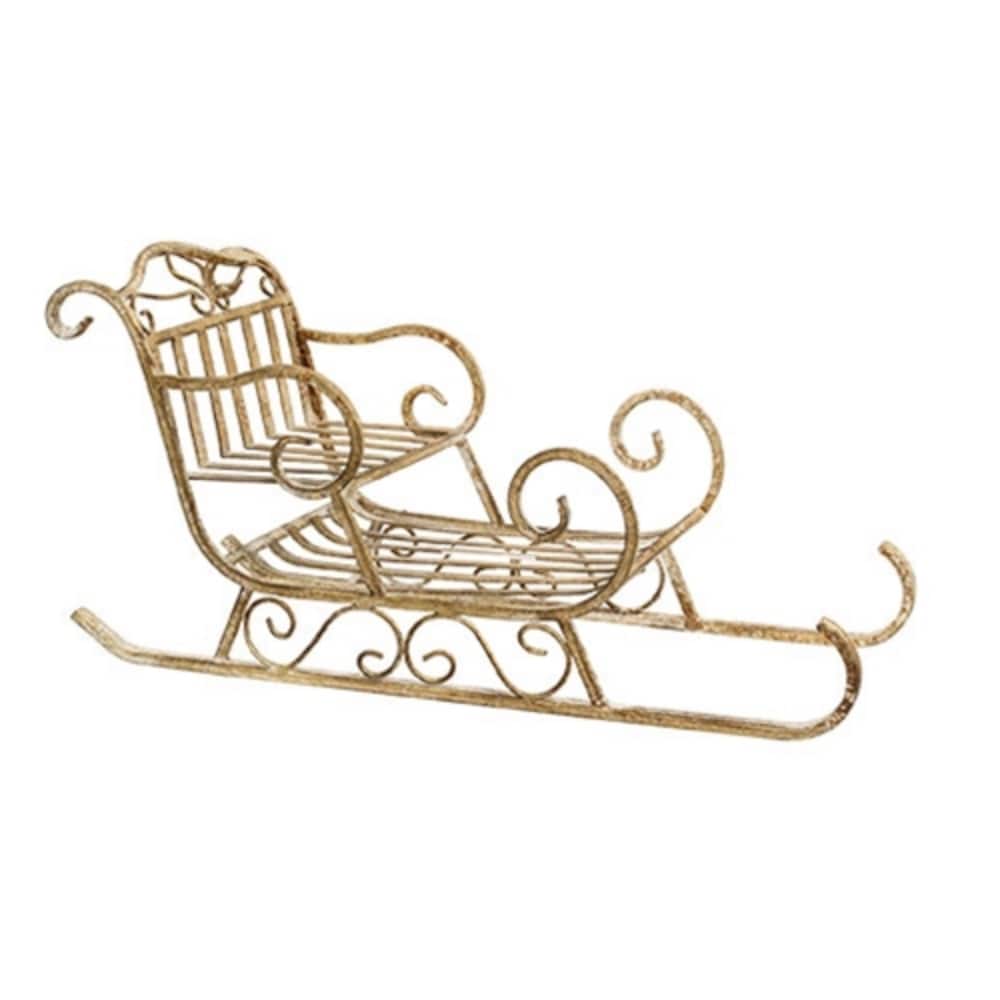 Distressed Gold Scrolled Metal Sleigh Rustic Farmhouse Christmas Decor 8x15x7 - 8” high by 15” wide by 7” deep