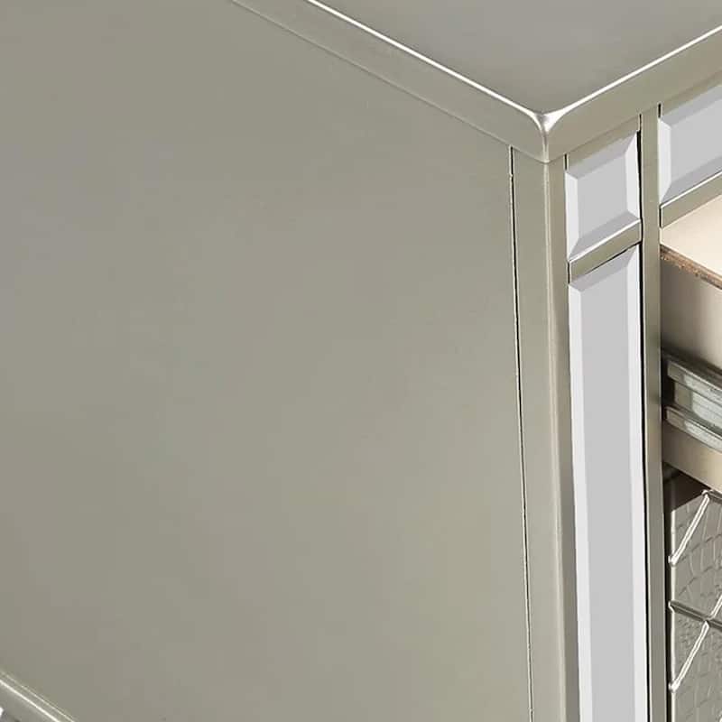 Cristo Nightstand, 2 Dovetail Drawers, Crystal Knobs, Champagne Silver