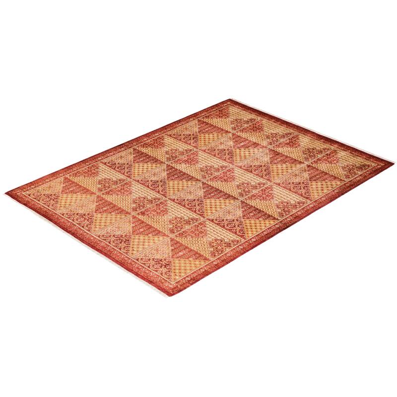 Overton Hand Knotted Wool Contemporary Oriental Orange Area Rug - 6' x 9'
