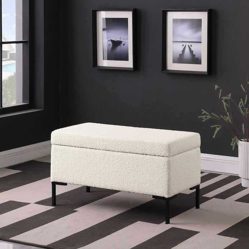 HomePop Storage Bench with Metal Leg - WhiteTexturedBoucle