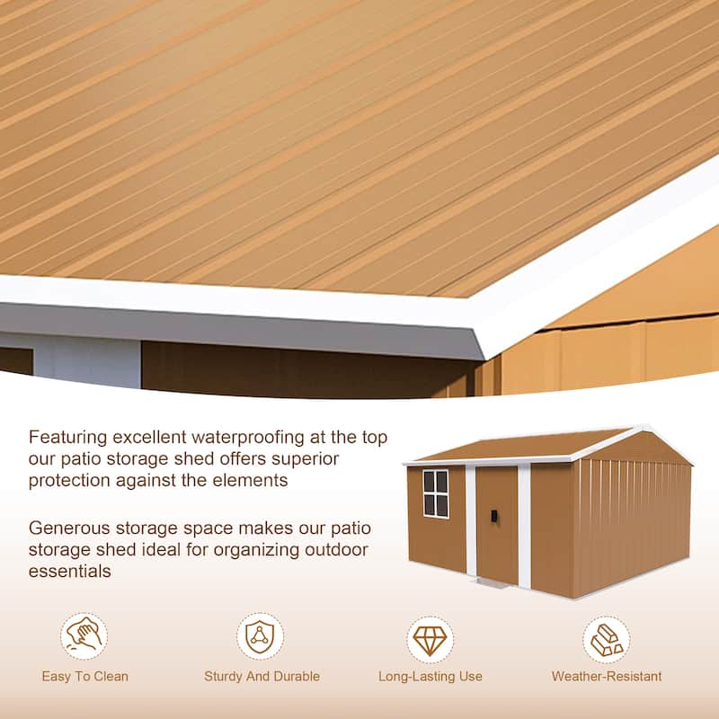 12x10 FT Metal Storage Shed – Windows, Lockable Door & Ventilation – Weatherproof for Backyard & Tools‌ - 12x10 FT
