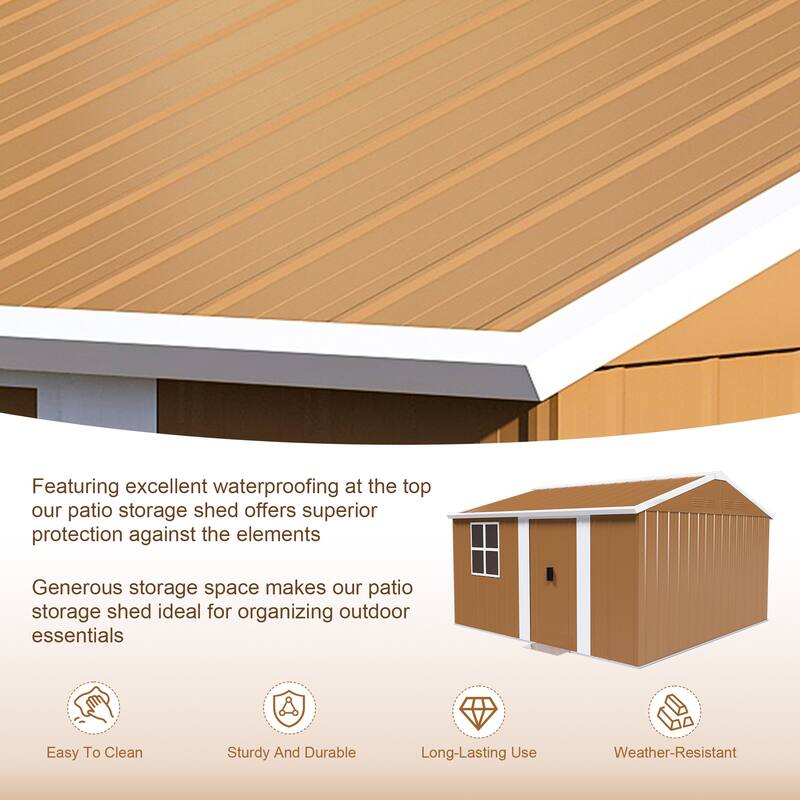 Roomfitters Metal Storage Shed, Heavy Duty Garden Tool House with Sliding Door and Windows, Brown