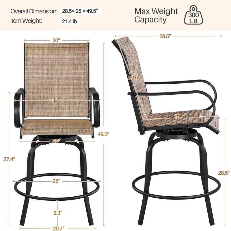 Yaheetech 2 Piece Outdoor Swivel Bar Stools Breathable Texteline Patio Bistro Chair