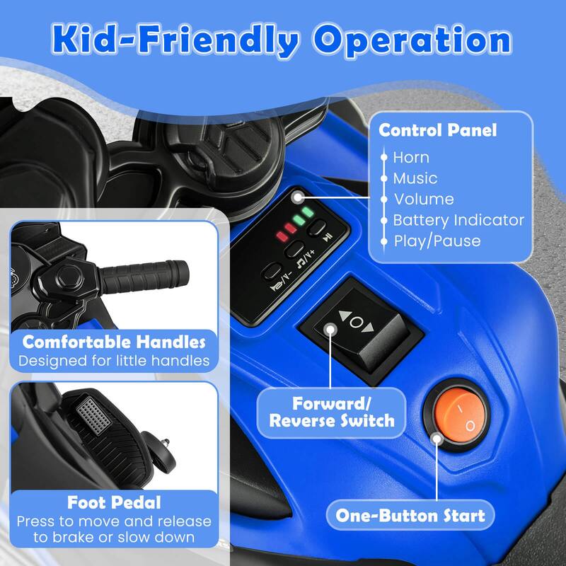 Costway 6V Kids Motorcycle with Music, Horn, Detachable Training
