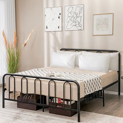 Gymax Stylish Queen Size Metal Bed Frame Platform Bed Base w/