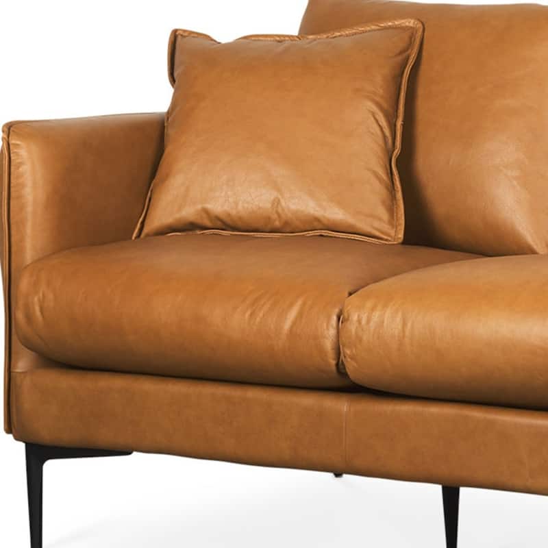 HomeRoots 86" Tan Leather Sofa And Toss Pillows With Black Legs
