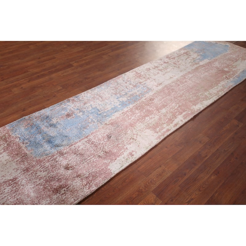 All-Over Abstract Indian Runner Rug Hand-Knotted Wool Carpet - 2'8"x 10'0"