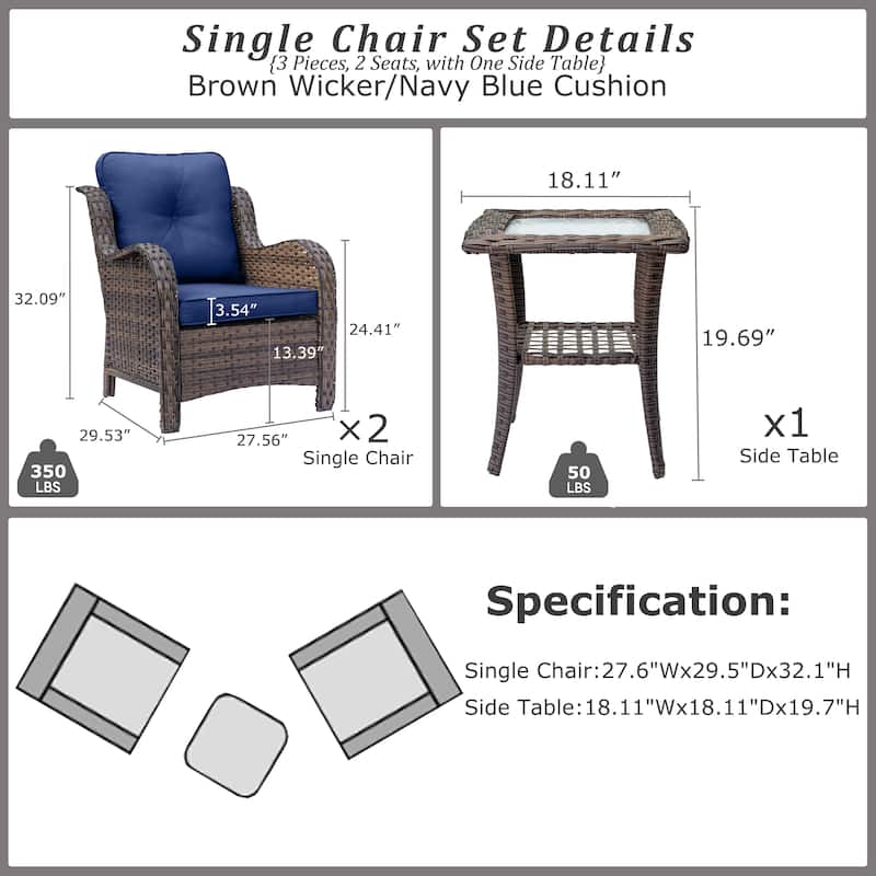 High Back Brown Wicker Outdoor Patio Furniture Sets with Patio Chairs
