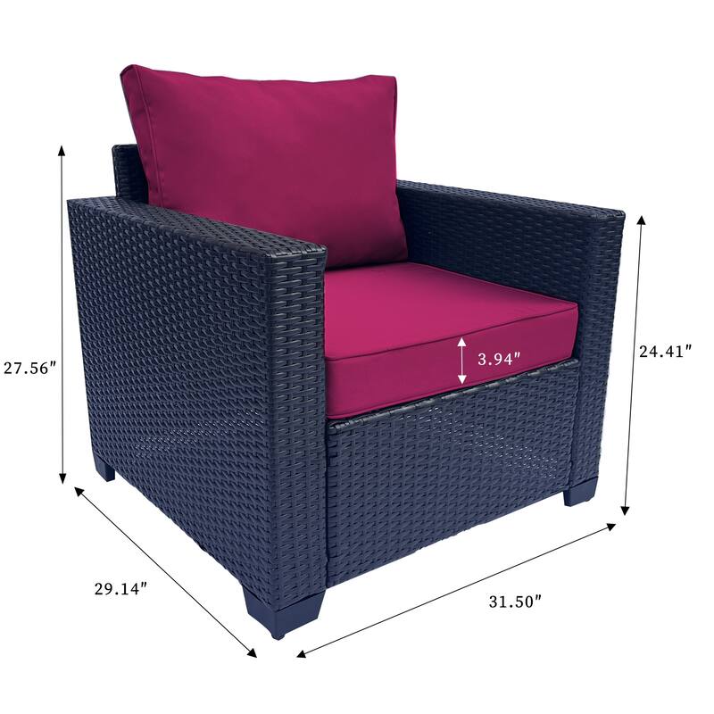 7 Piece Patio Furniture Set, Outdoor PE Rattan Wicker Sectional Sofa Set with 2 Sofa Chairs and Tempered Glass Table
