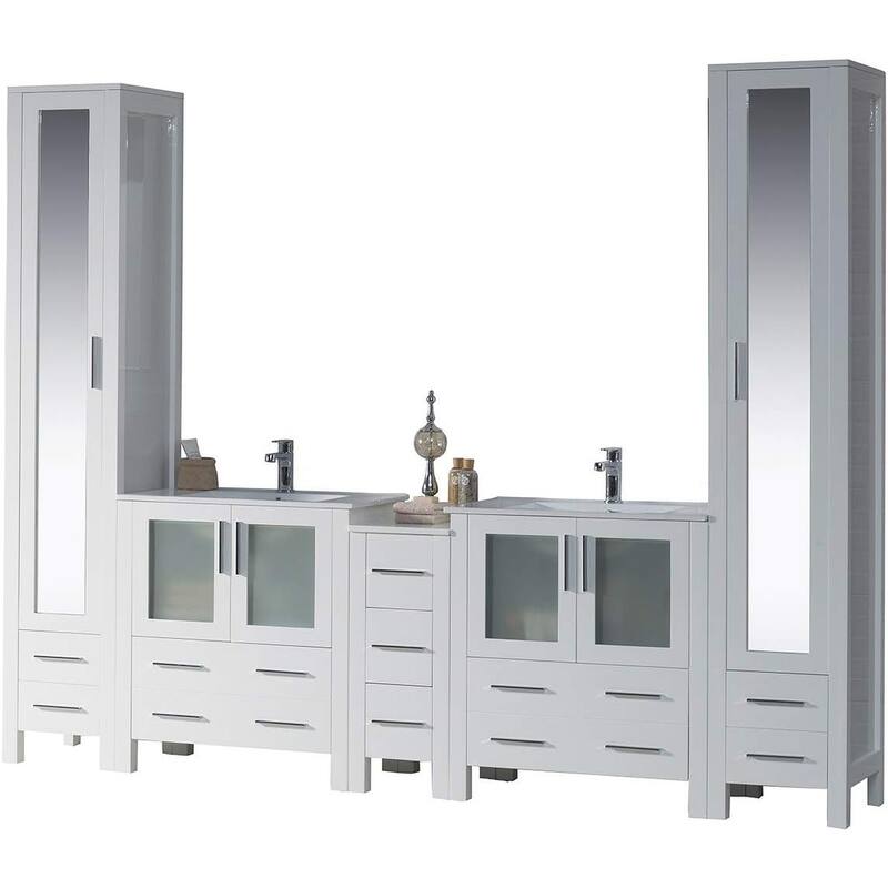 Blossom 102" Solid Wood Double Vanity w/ Sinks, Mirrors & Cabinet - White