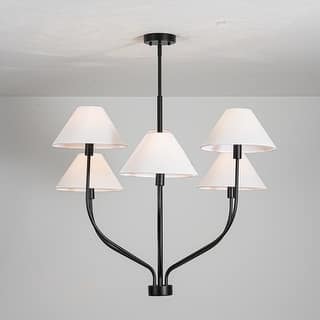 6-Light Modern Gold/Matte Black Sputnik Staggered Large Chandelier with Cone White Fabric Shade