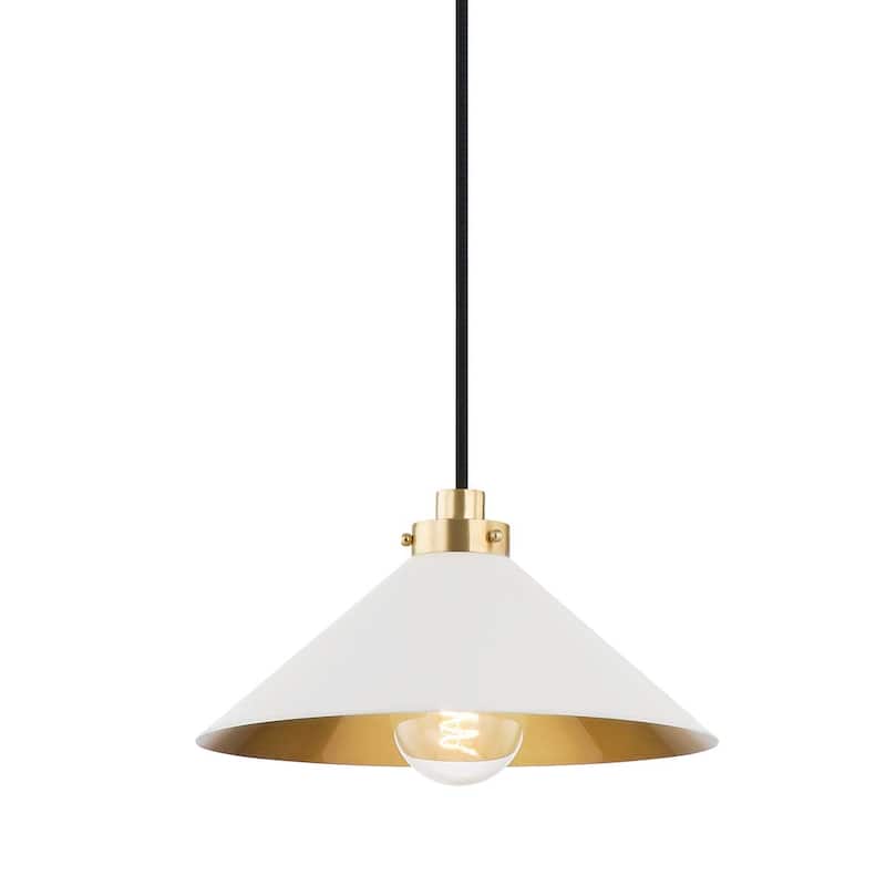 Hudson Valley Lighting MDS1401 Clivedon 12" Wide Pendant - Aged Brass / Off White