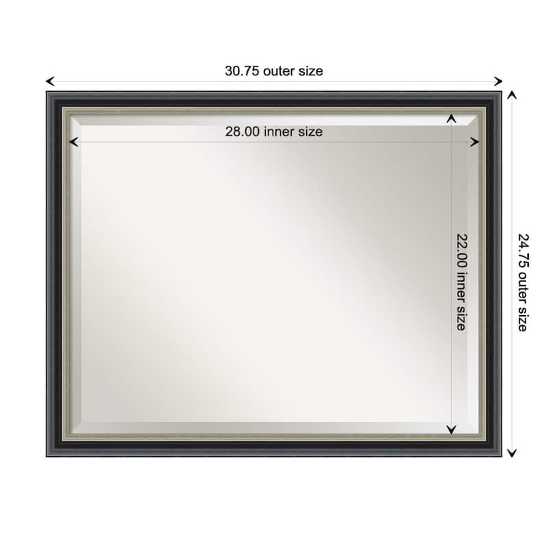 Theo Black Silver Beveled Wood Framed Bathroom Vanity Wall Mirror - Theo Black Silver - Glass Size 28x22