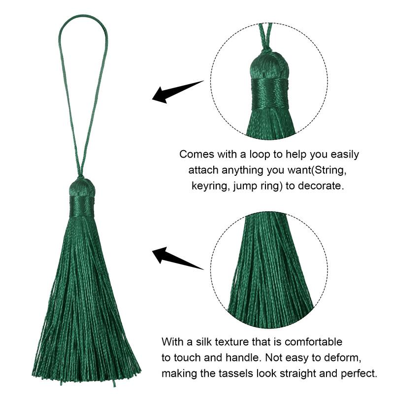 6.5" Silky Bookmark Tassels with Loop for DIY Craft Accessory, 20Pcs Black Green - Black Green
