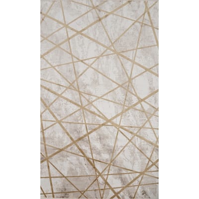 Machine Made Oriental Polyester Carpet Modern Geometric Beige & Ivories Modern Area Rug - 7' 5'' X 5' 2''