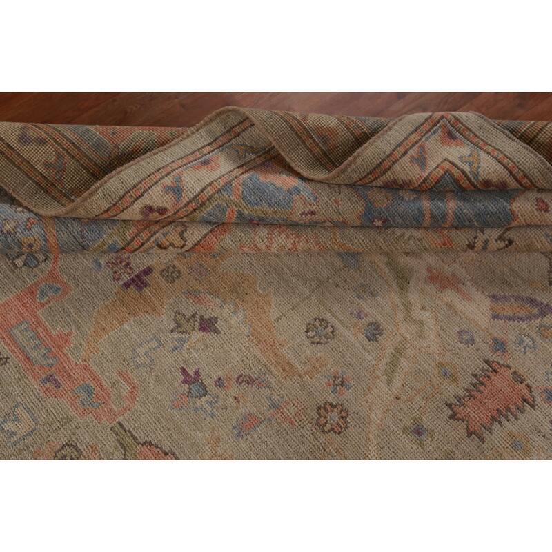 Hand Knotted Oriental 100% Wool Carpet Transitional All-Over Beige & Ivories Oushak Area Rug - 11' 9'' X 9' 1''