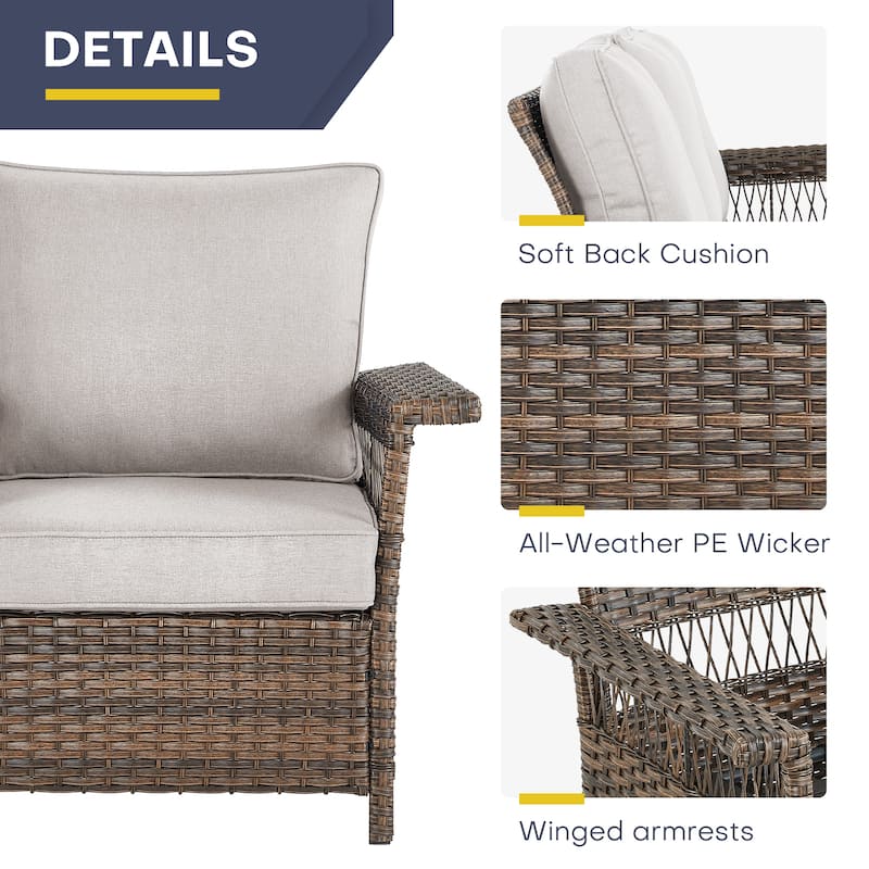 Gymojoy Patio Rattan Wicker Dining Chair with Ottomans - Brown