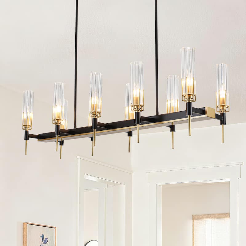 10 - Light Dimmable Modern Linear Kitchen Island Chandelier - 45.28in - Matte Black