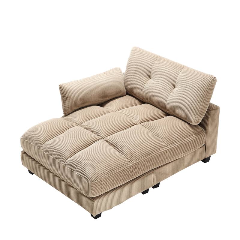 Oversized Corduroy Upholstered Single Chaise Lounge Sofa Couch Switchable Armrest with Cup Holders, USB Ports and Pockets