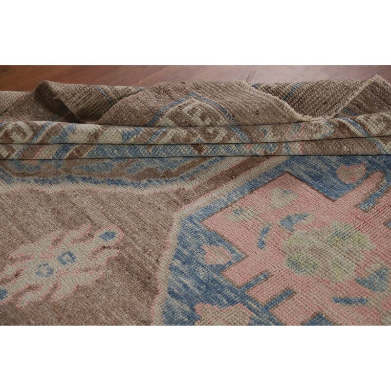 Hand Knotted Oriental 100% Wool Carpet Transitional All-Over Brown Oushak Area Rug - 12' 4'' X 9' 5''