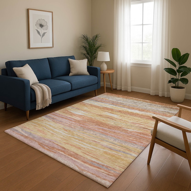 Premium Washable Super Soft Modern Stripes Mayfield Rug - Salmon - 8' x 10'