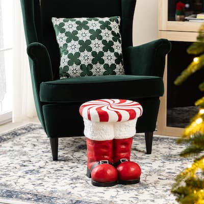 Glitzhome 14.5"H Christmas MGO Peppermint Boot Stool or Accent Side Table