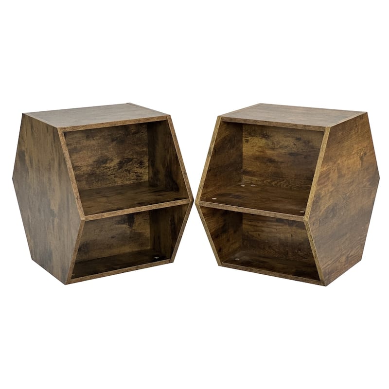 47.24" Wood Hexagonal Coffee Table with Storage Shelf (Set of 2) - Antique brown