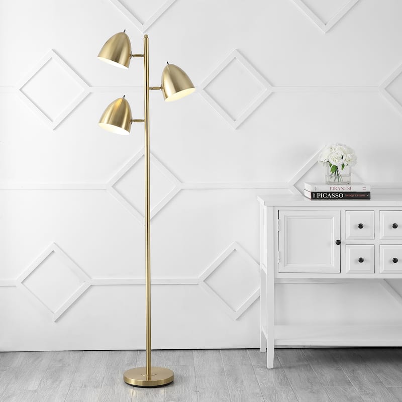 Eva 66.5" 3-Light Modern Contemporary Iron LED Floor Lamp, Brass Gold by JONATHAN Y