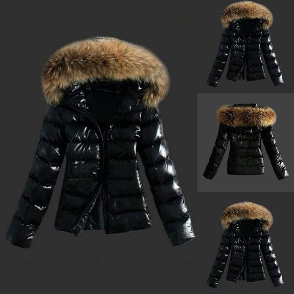 Shop Women S Faux Fur Collar Hooded Zipper Puffer Jacket Coat